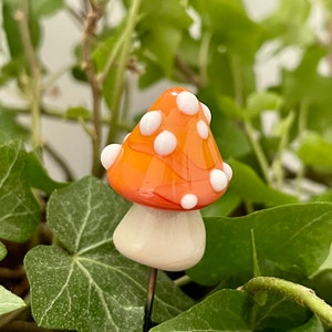 Lampwork glass mushroom toadstool with Coral cap and White dots by Glass Art Revealed