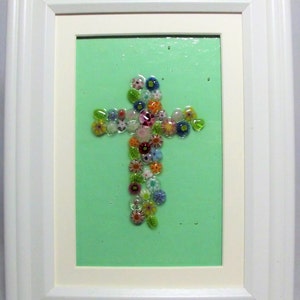 Beautiful Fused Glass Cross with Handmade Murrini - Framed Wall Art - Perfect Easter Gift