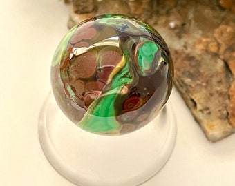 Soft Glass Marble - Art Glass Marble - Handmade Lampwork Glass - Glass Art Revealed - Marble Thin Mints 0.95"