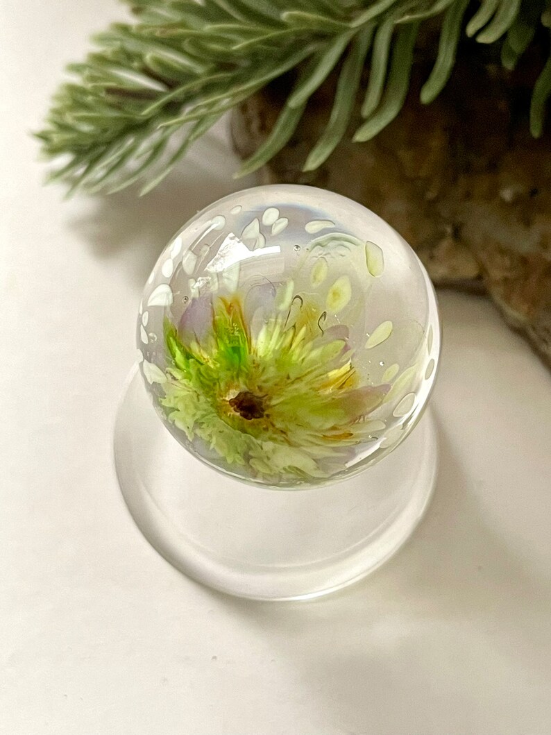 Soft glass marble in yellow white and green  by Glass Art Revealed