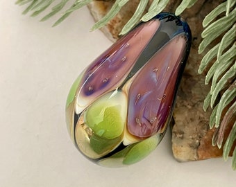 EGG in Purple & Green Lampwork Glass - Perfect Gift! 104 coe Soft Glass Collectible Egg by Glass Art Revealed - Handmade Egg Aubergine