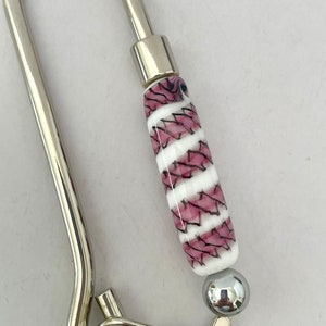 Key Finder with Lampwork Glass Beads by Glass Art Revealed in Pink Stitches pink black & white