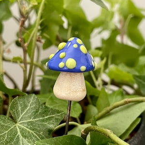 Lampwork glass mushroom toadstool with Royal Blue cap and Lime dots by Glass Art Revealed