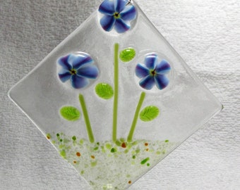 Fused Art Glass Suncatcher Squashed Blossoms