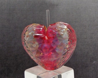 Lampwork Glass Heart Shape Faceted Bead in Heart Pink 1