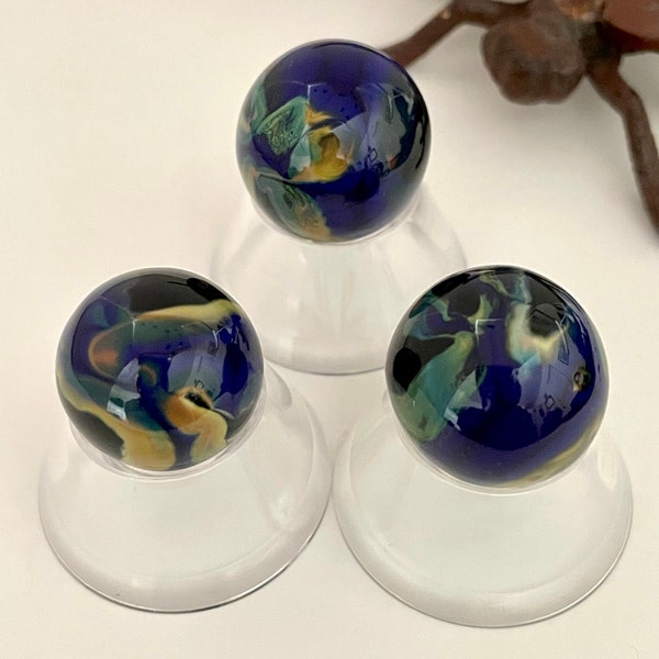 3 Soft Glass Marbles - Art Glass Marble - 104 coe - Marble Trio Earth Slumbers - Set of 3