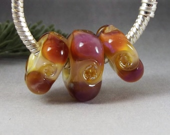 Big Hole Beads Lampwork Glass  - BHB PinkPur Irid Trio