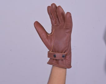 New Genuine Brown Leather Gloves Premium Quality, Gloves for her , Brown Leather Sheepskin Gloves for Him, Winter Leather Gloves