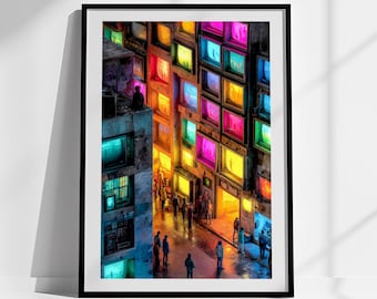 Cyberpunk Cityscape Print: Neon City Night Poster, PRINTABLE Digital Download