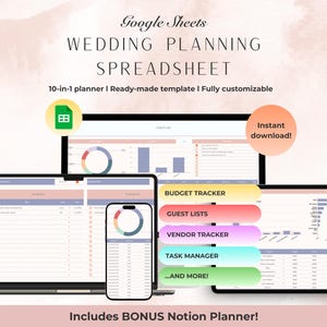 The Ultimate Wedding Planner Spreadsheet, Wedding Budget Tracker, Wedding Guest List Tracker, Wedding Venue, Google Sheet Template, To Do
