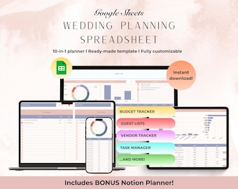 Plantilla de Google Sheets para planificación de bodas, presupuesto, lista de invitados (descarga digital)