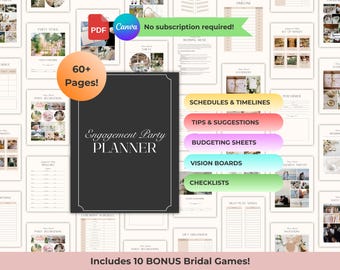 Engagement Party Planner | 60+ Canva Template, Bridal Games (Digital Download)