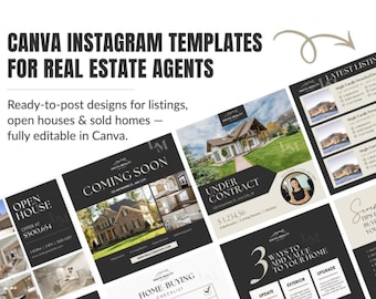 Editable Real Estate Instagram Templates | Canva Realtor Social Media Pack | Listing & Open House Posts