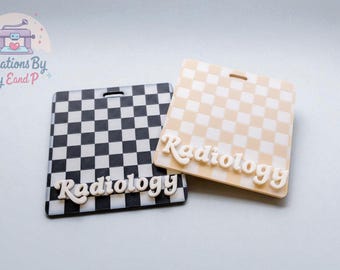 Custom Horizontal Checkerboard Badge Buddy: 3D Printed ID Tag for Medical Staff