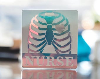 Iridescent Ribcage Badge Buddy: Custom Acrylic ID Holder