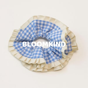 Blue Gingham Cotton Oversized Scrunchie: Handmade Hair Accessory
