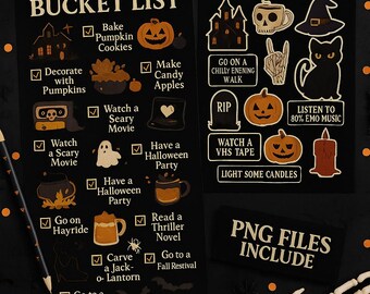 Bucketlist voor donkere herfst met bijpassend Halloween-stickervel | Gotische herfstactiviteiten | Afdrukbare en digitale GoodNotes-stickers
