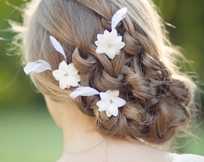 White Bridal Hair Flowers Wedding Hair Accessories Bridal Etsy