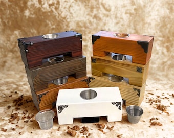 Rustic 2-in-1 Wooden Riser with Decorative Metal Accents | Candle Holder & Succulent Planter