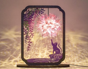 Handgefertigtes Blumenlampen-DIY-Kit | Papier Carving Art, Katze Design | USB Stecker