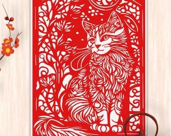 Handgemachte Katzen Papierschnitt Kunst: Red Jianzhi Home Decor | Traditionelle Chinesische Volkskunst