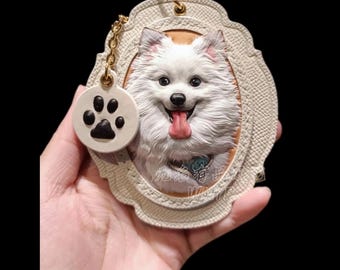 Benutzerdefinierte 3D Leder Haustier Schlüsselanhänger | Handgeschnitztes Hunde- / Katzenportrait