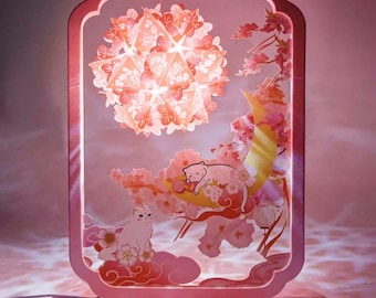 Handgjord blommig kattlampa | Gör-det-själv-papperssnideri-konstkit | USB-plugin