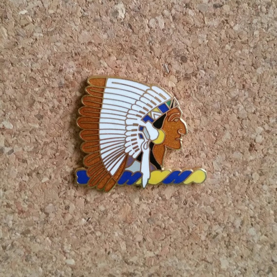 American Indian Vintage Enamel Pin | Feathered Wa… - image 1