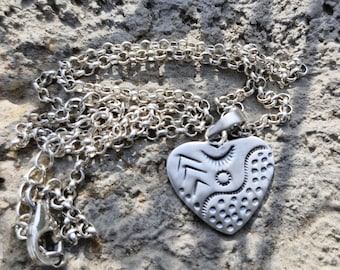 Handmade Oxidized Silver Heart Pendant | Tribal Engraved Necklace