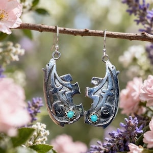 Handmade Native Silver Turquoise Dangle Earrings | Boho Tribal Ethnic Artisan Jewelry