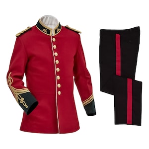 Red Zulu War Jacket 1879 Style Officer Tunic Circa Jacket for Men British Anglo Jacket Royal Guards Uniform Military Jacket with Stripe Pant