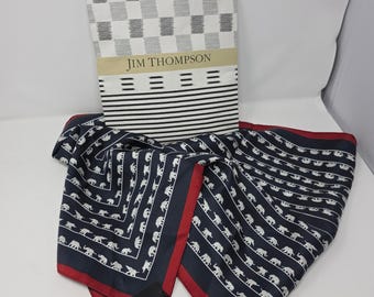Jim Thompson Reversible 100% Thai Silk Elephant Scarf Navy Black Red 70x17 NWT