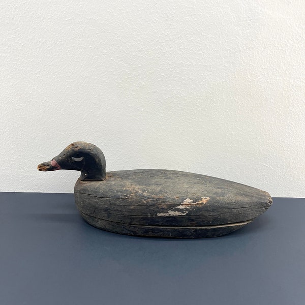 Vintage Weathered Carved Wood White Winged Scoter Duck Decoy