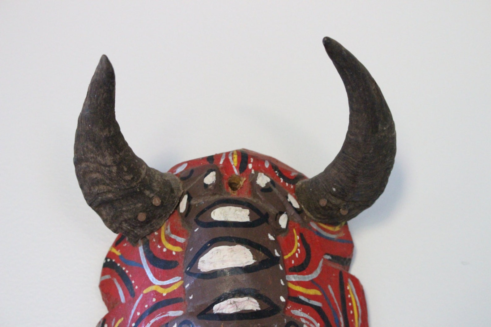 Painted Mexican Devil Mask Carved Wood With Horns Etsy