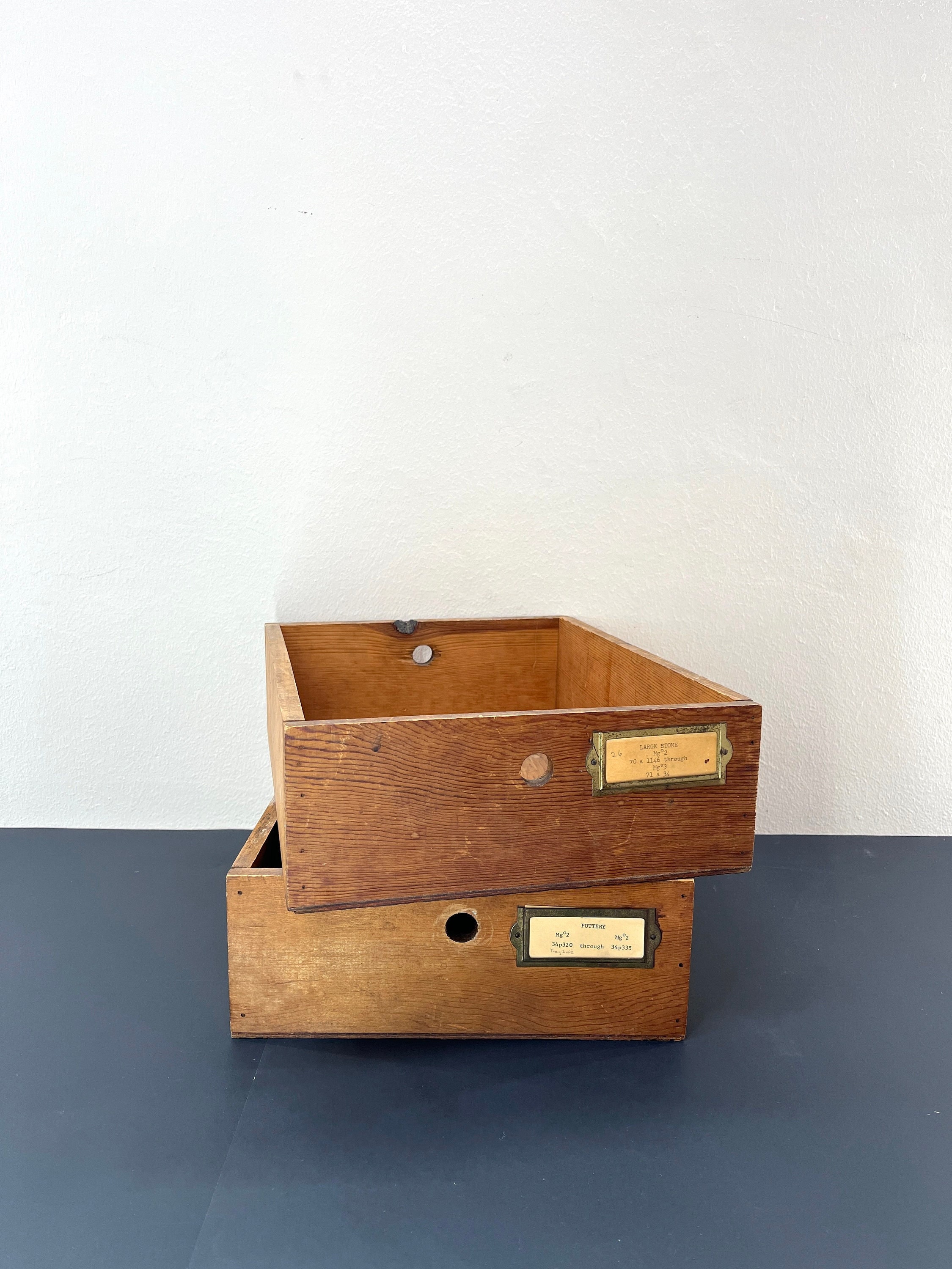 Ensemble Antique De Deux | 2 Tiroirs Pour Spécimens En Chêne Avec Porte-Étiquette Laiton | Tiroirs Catalogue Rangement Organisateurs Boîte Poubelle