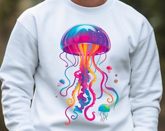 Neon Jellyfish PNG | Rainbow Sea Life Graphic (Digital Download)