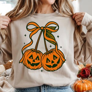 Joli duo de citrouilles d&#39;Halloween en téléchargement numérique | Clipart ruban citrouille, sublimation automne PNG, saison fantasmagorique imprimable