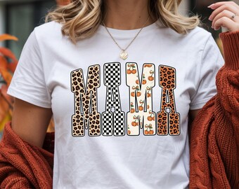 Diseño PNG de Mamá Otoño: Leopardo, Calabaza, Tablero de ajedrez (Descarga digital)