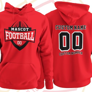 Custom Football Hoodie with Name & Number | Personalized Team Mascot Spiritwear | Youth and Adult Game Day Sweatshirt | Sports Fan Gift