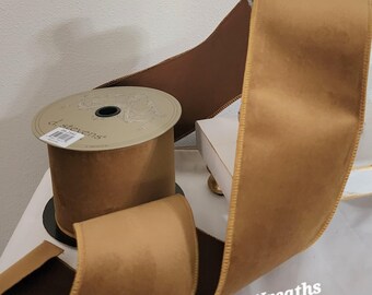 d Stevens Gold Wired Velvet Ribbon 4 inch