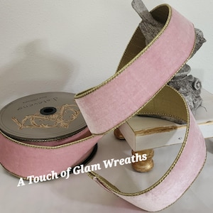 Rosa Samtband & Gold Wired Band - d Stevens 6,5 cm