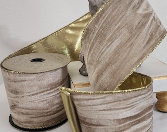 d Stevens Taupe Gold Velvet Wired Ribbon 4" Designer Craft Ribbon