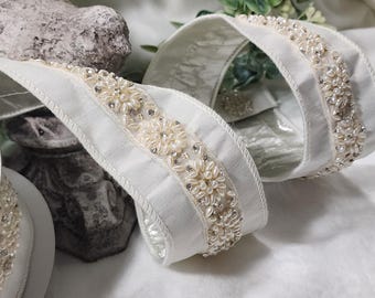 Designer Pearl 2.5" Wired Dupion Ribbon, Deluxe White Ribbon, Floral arrangements,  Wreath Supply