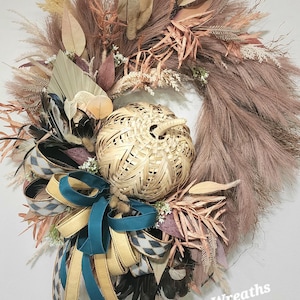 Fall Boho Pompas Wreath Angel Vine Fall Wreath Pink and Cream Fall Wreath