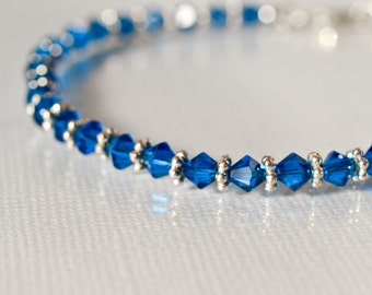 Sterling Silver and Capri Blue Crystal Tennis Bracelet