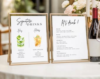 His and Hers Drink Sign, Bar Signature Drink Sign, Signature Drink and Bar Menu Sign, Signature Cocktail Sign, Minimalist Wedding Bar Sign