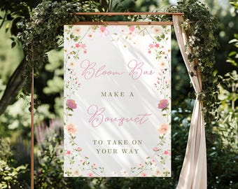Floral Bloom Bar Sign, Bridal Shower Decor, Baby Shower Decor, Bloom Bar Sign Printable, Editable Canva Template, Digital Download