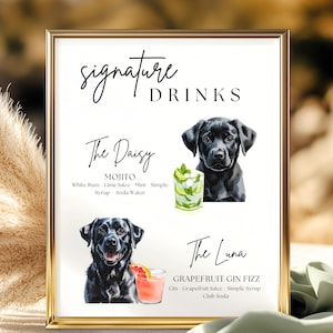 His and Hers Drink Sign, Dog Signature Drink Sign, Signature Drink Menu with Dog, Dog Signature Cocktail Sign, Minimalist Wedding Bar Sign
