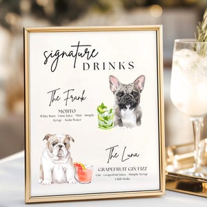 His and Hers Drink Sign, Dog Signature Drink Sign, Signature Drink Menu with Dog, Dog Signature Cocktail Sign, Minimalist Wedding Bar Sign