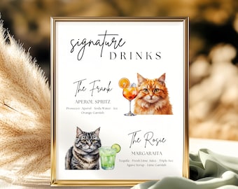 His and Hers Drink Sign, Cat Signature Drink Sign, Signature Drink Menu Cat, Dog Signature Cocktail Sign, Minimalist Wedding Bar Sign